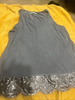 Maurices Gray Sleeveless Tank with Sequin Scalloped Hem